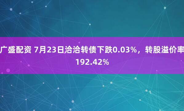 广盛配资 7月23日洽洽转债下跌0.03%，转股溢价率192.42%